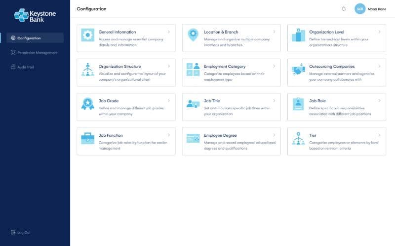 Configuration screen with module cards